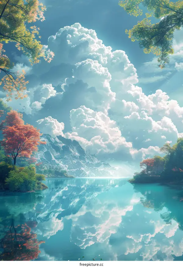 A Serene Mountain Lake Under a Sky of Clouds