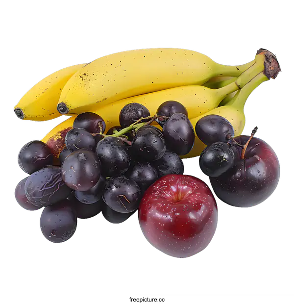 [Transparent Background PNG]Fresh Fruits Arrangement with Bananas Grapes and Apples