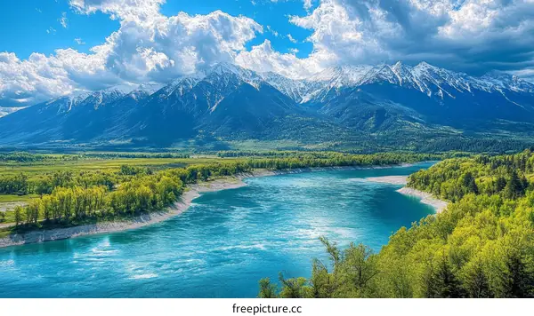 Majestic Mountain Range River Landscape
