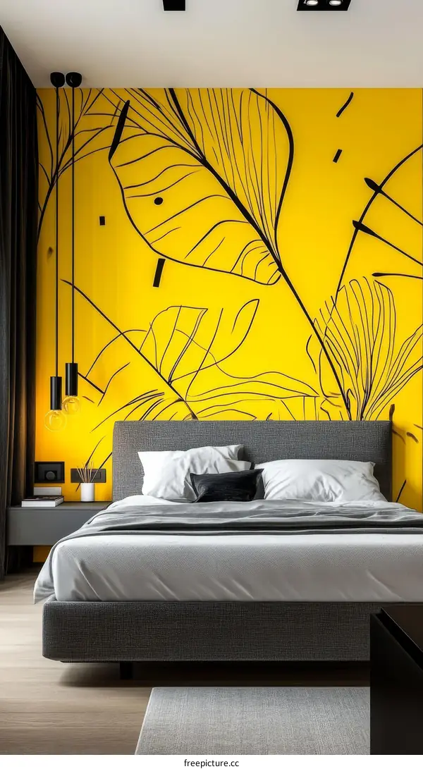 Modern Bedroom with Yellow Wall Decor