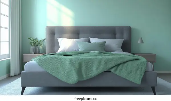 Modern Bedroom Interior Design with Mint Green Accent