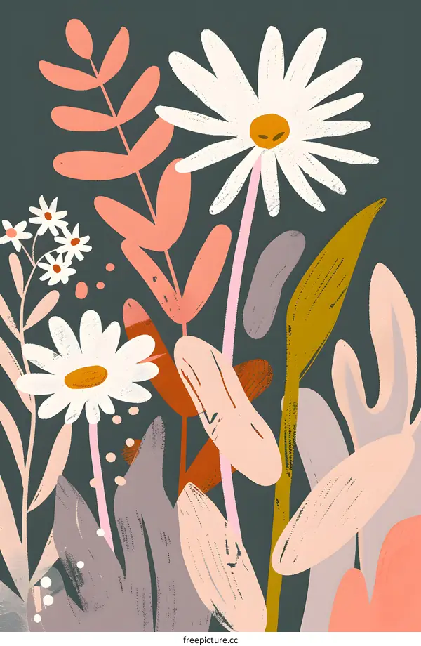 Abstract Floral Illustration with White Daisies