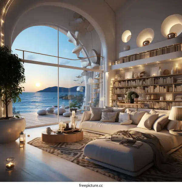 Modern coastal living room with amazing sea view