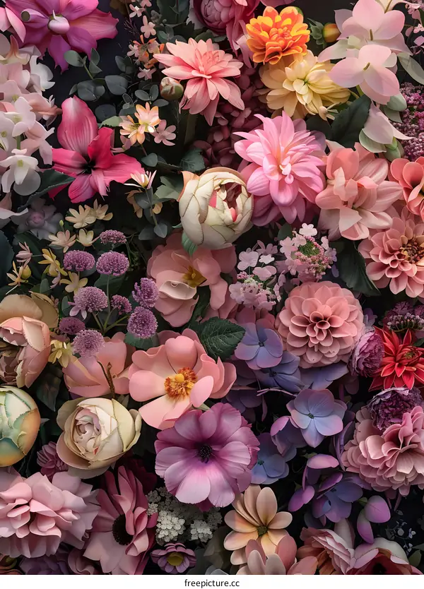 Colorful Floral Pattern with Pink and Purple Flowers