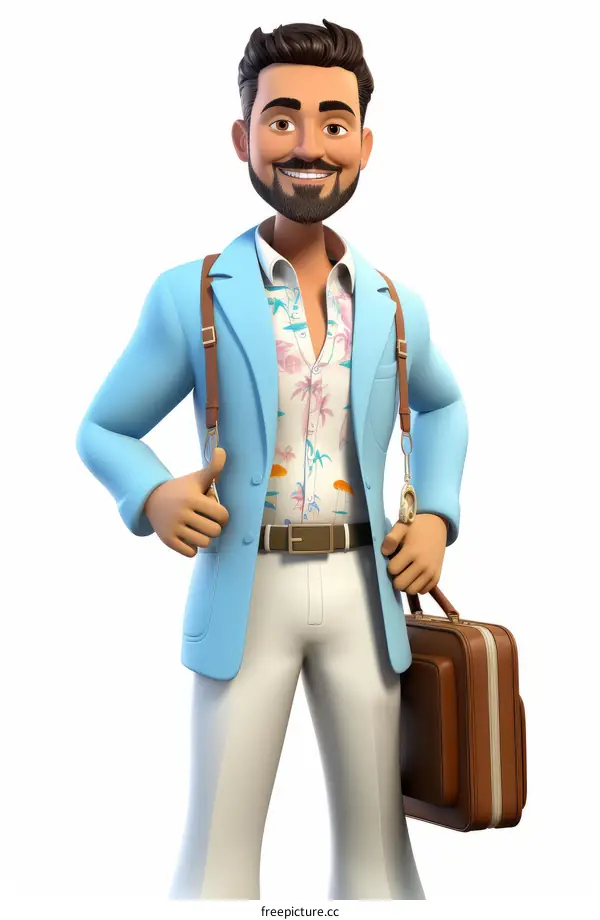 Confident Professional Businessman with Beard Wearing a Blue Suit and Holding a Briefcase