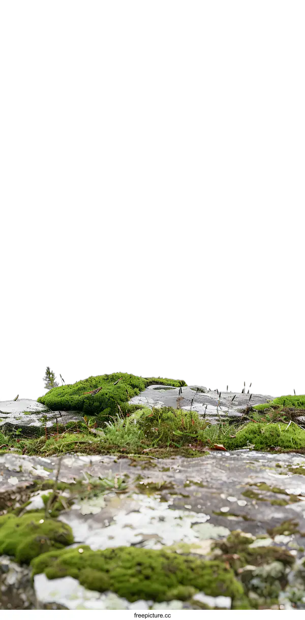 [Transparent Background PNG]Green Moss On Rock With White Background