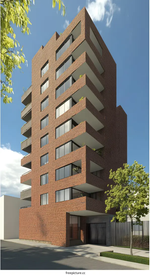 Modern Brick Building with Balconies