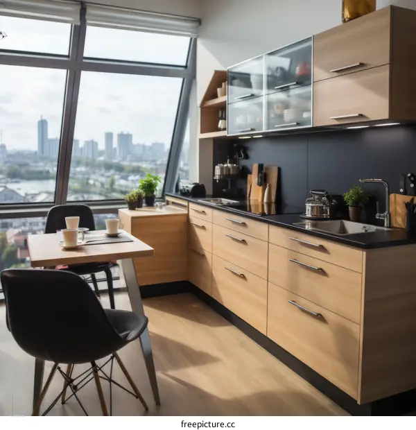Kitchen with Floor-to-Ceiling Windows with City View