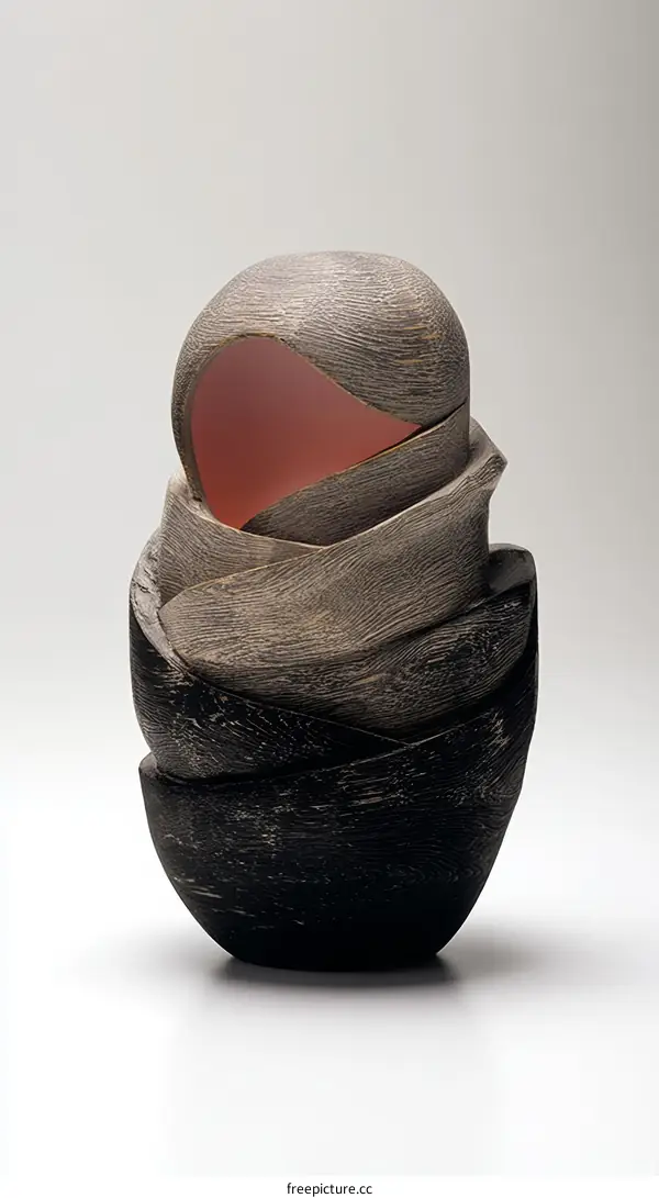 Abstract Wooden Sculpture of a Wrapped Form