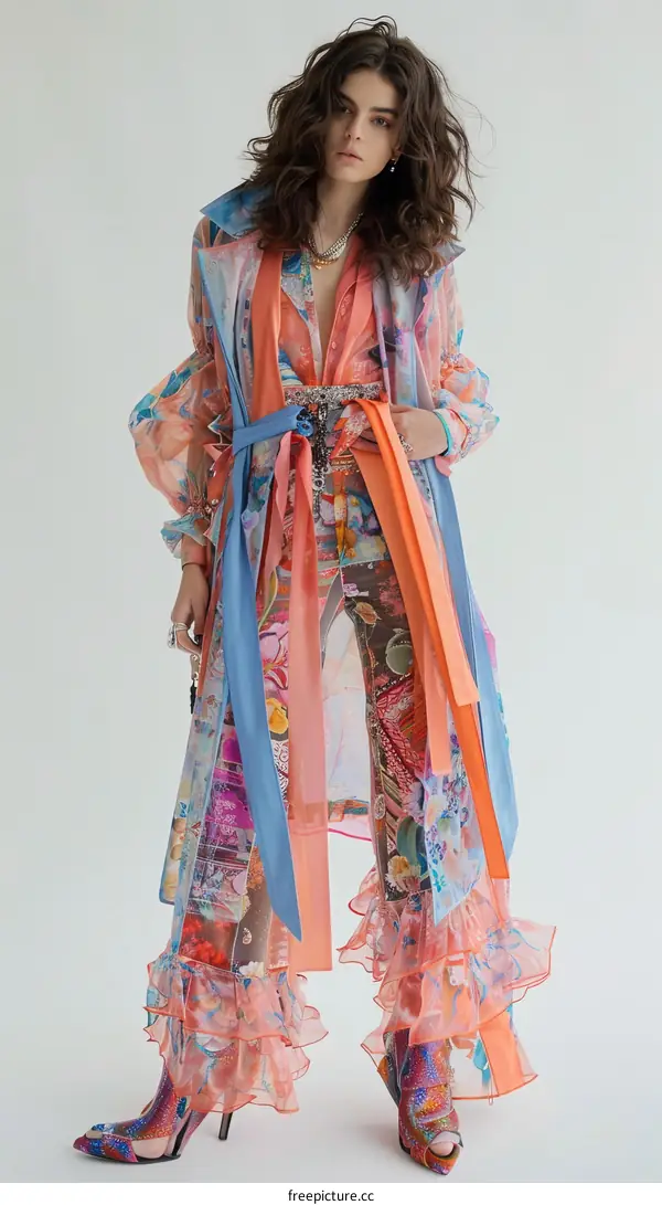 Fashion model with colorful clothes posing in the studio