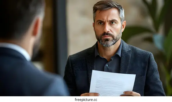 Business Interview Caucasian Male holding Document