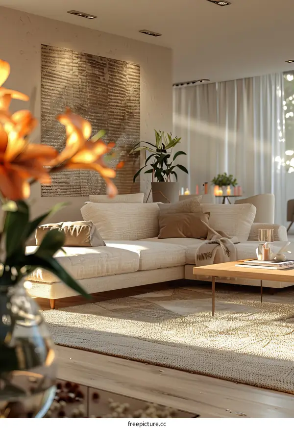 Modern Beige Living Room Interior Design