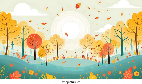 Autumn Forest Illustration With Falling Leaves