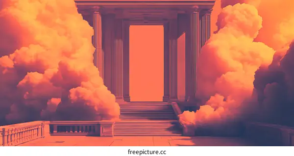 Surreal Sky Gate with Clouds
