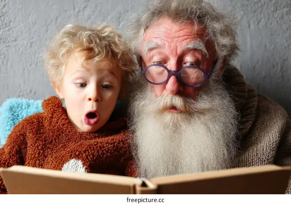 Grandfather and Grandchild Reading a Book Together