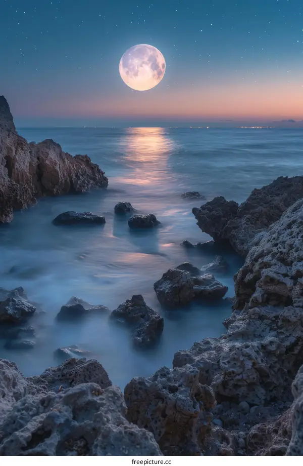 Moonrise over Rocky Coastline