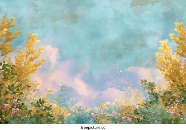 Pastel Sky Artistic Floral Landscape