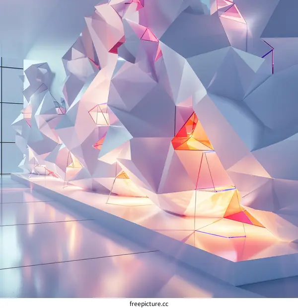 Geometric Shapes with Pink and White Lighting