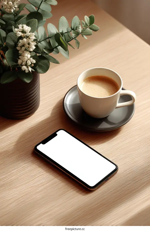 Simple Morning Coffee Break with Smart Phone