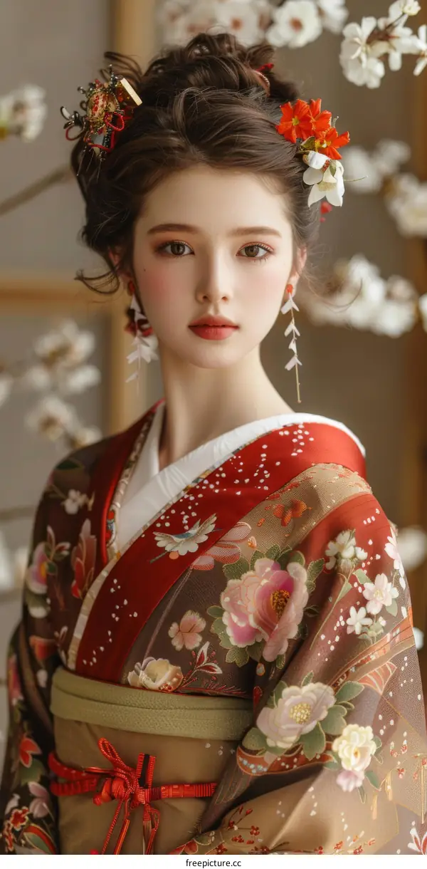 Portrait of a young woman in a kimono
