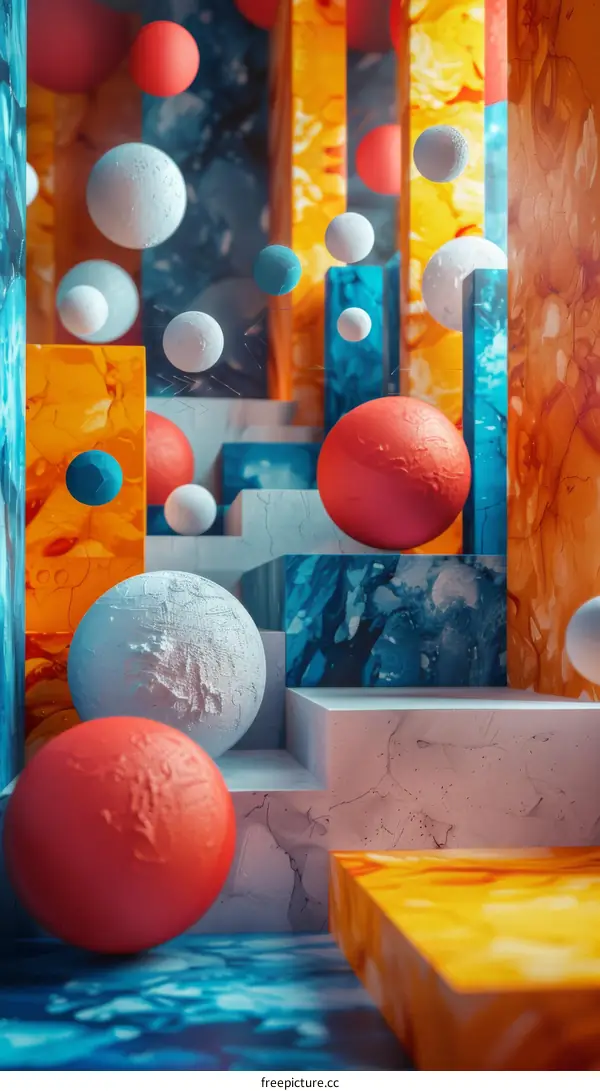 Abstract Geometric Shapes with Floating Balls