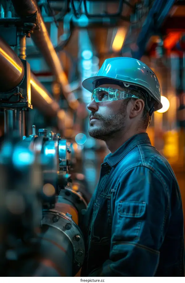 technician wearing hardhat in industrial setting