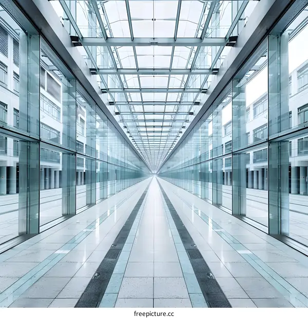Modern Glass Corridor with Steel Structure and Skylight