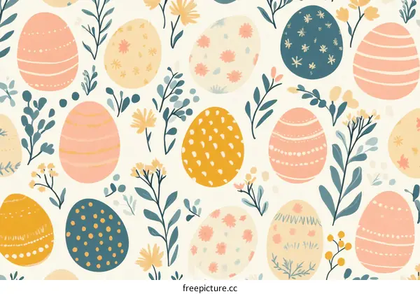 Easter Egg Pattern with Floral Decorations
