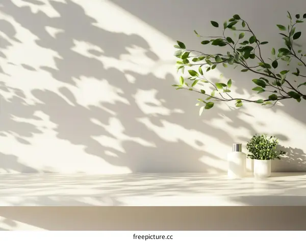 Empty Shelf with Sunlight and Shadow Decor