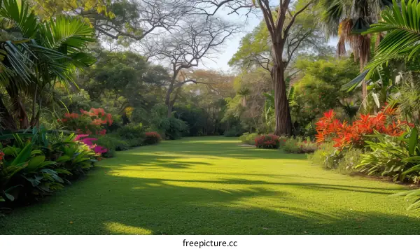 Lush Tropical Park with Vibrant Flora