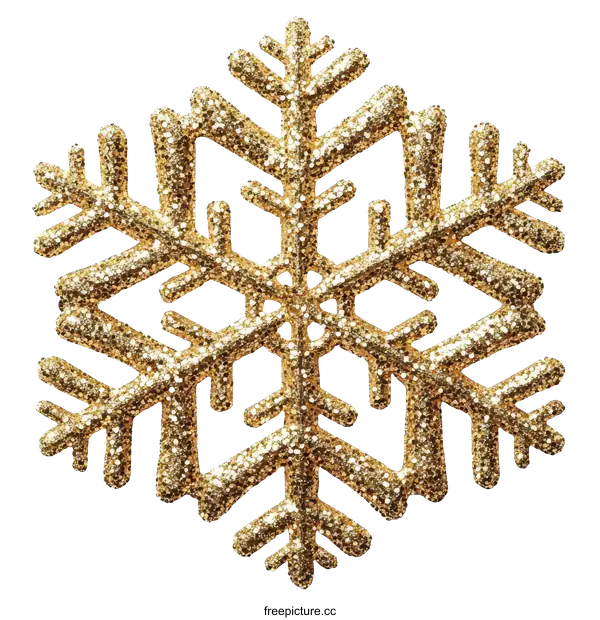 [Transparent Background PNG]Golden Glitter Snowflake Ornament on White Background
