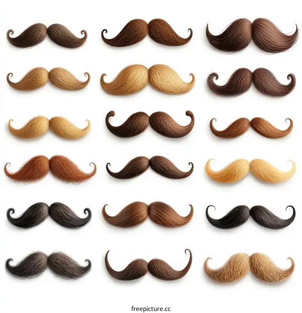 Various Illustrated Mustaches in Different Colors