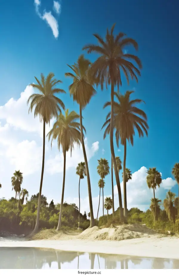 Tropical Beach with Palm Trees and Azure Sky