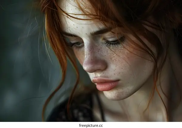 portrait of a beautiful redheaded woman with freckles