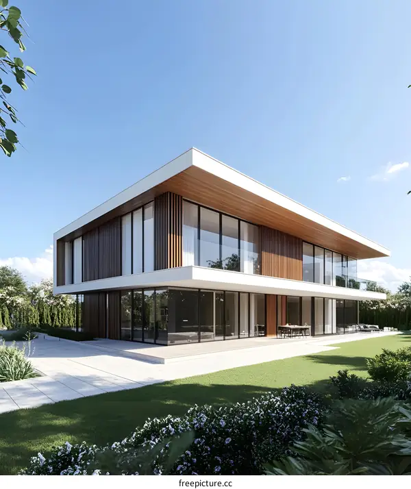 Modern House with Large Windows and a Wooden Facade