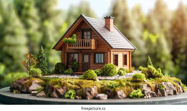 A Small Wooden House Nestled in the Heart of a Verdant Forest