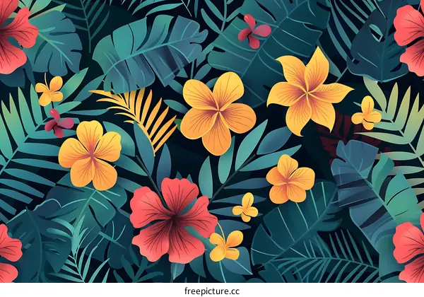 Tropical Flowers and Plants Seamless Pattern Design