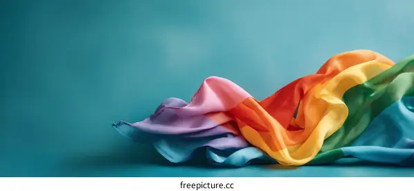 Rainbow Pride Flag Draped on Teal Background