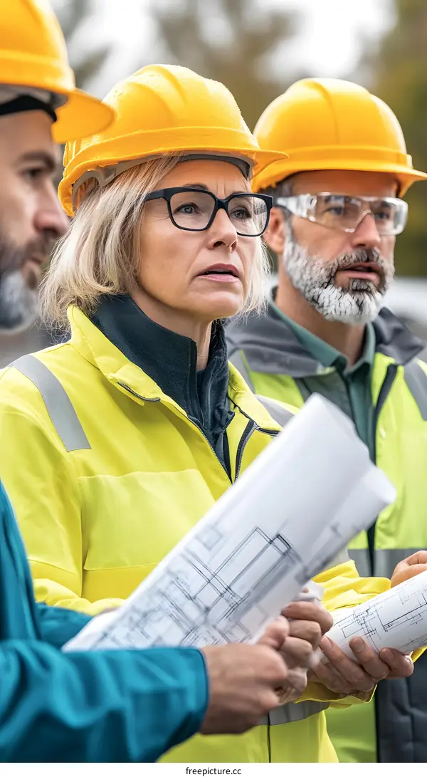 Construction Workers Reviewing Blueprints