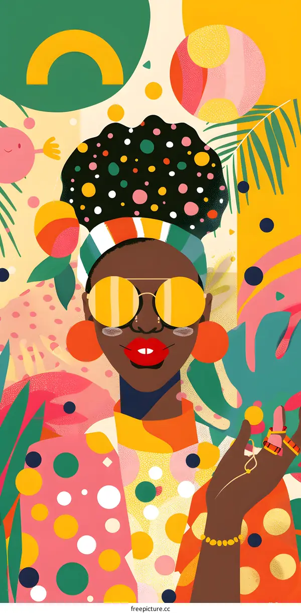 Abstract Illustration of a Black Woman with Sunglasses and a Brightly Colored Background