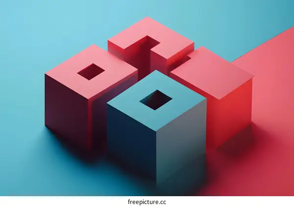 Abstract Geometric Shapes with Blue and Pink Colors