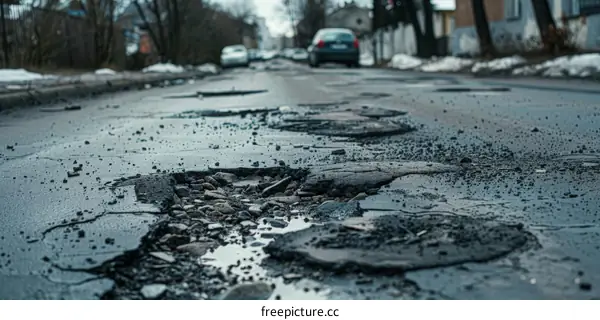 Potholes on an Asphalt Road