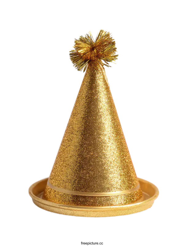 [Transparent Background PNG]Golden Glitter Party Hat with Base