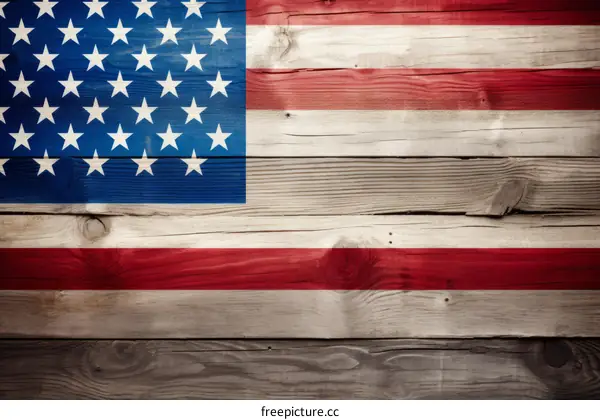 American flag painted on wooden planks background