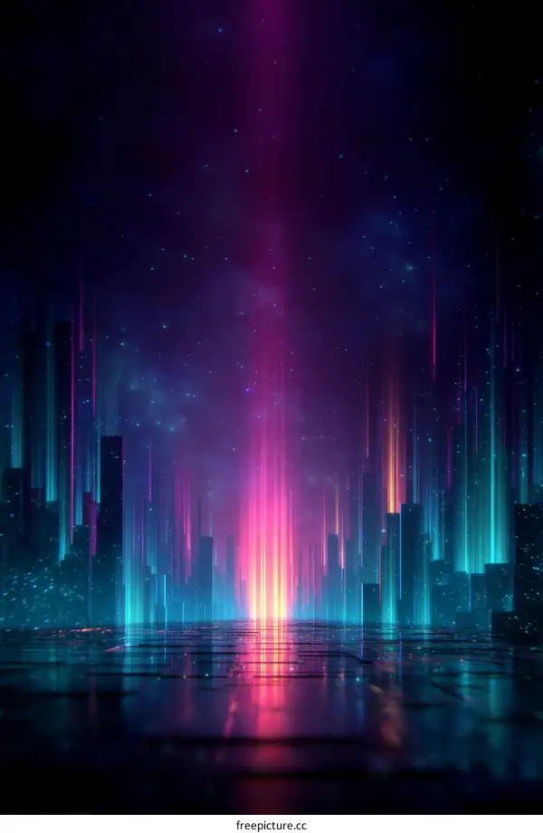 Neon Cityscape Futuristic Cyberpunk Illustration