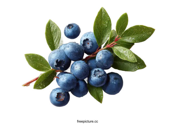 [Transparent Background PNG]Closeup Fresh Blueberries on a Branch
