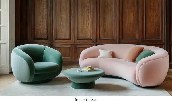 Modern Living Room Furniture Set with Curved Sofa and Chair
