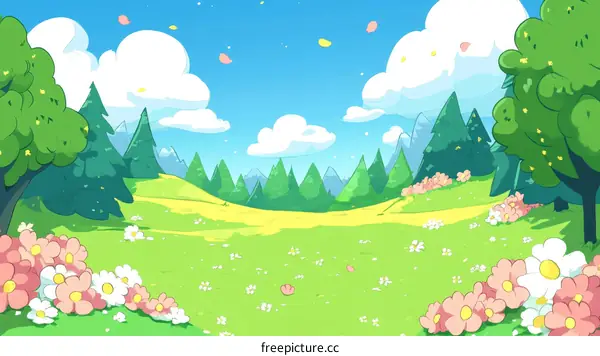 Springtime Meadow Landscape Illustration