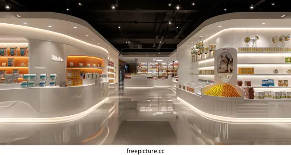 White and orange modern pet store interior design