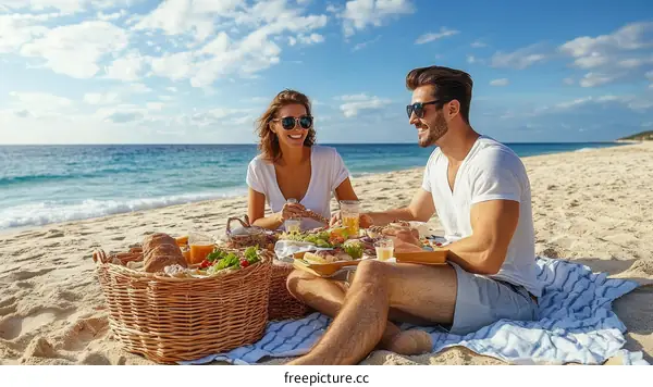 Beach Picnic with Happy Couple